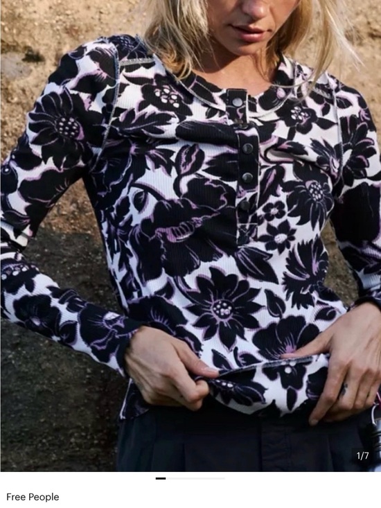 Free People Tops - Women's floral long-sleeve Henley top